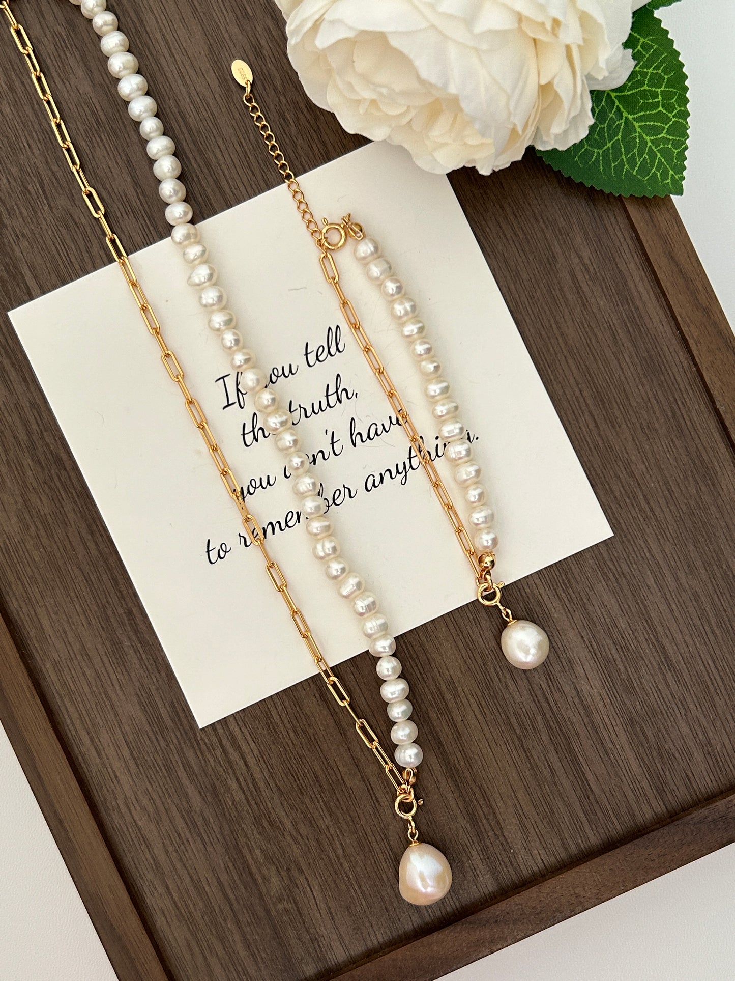 925 silver pearl asymmetrical necklace