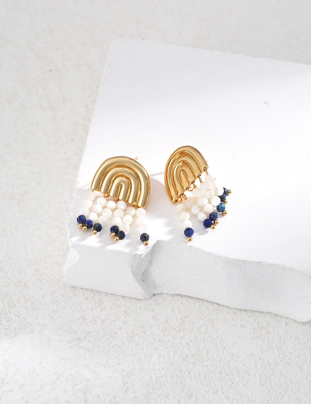 Gold-tone lapis lazuli rainbow earrings