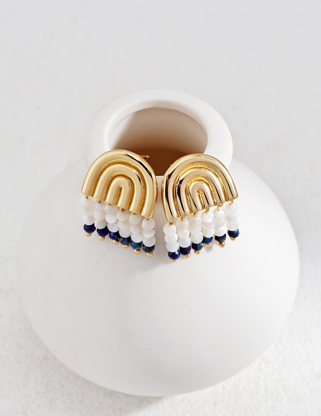 Gold-tone lapis lazuli rainbow earrings