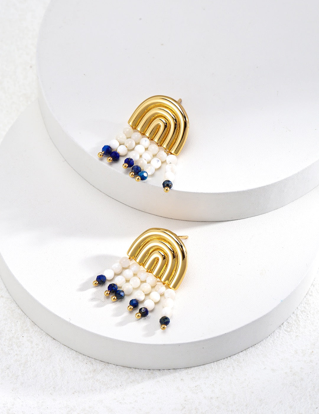 Gold-tone lapis lazuli rainbow earrings