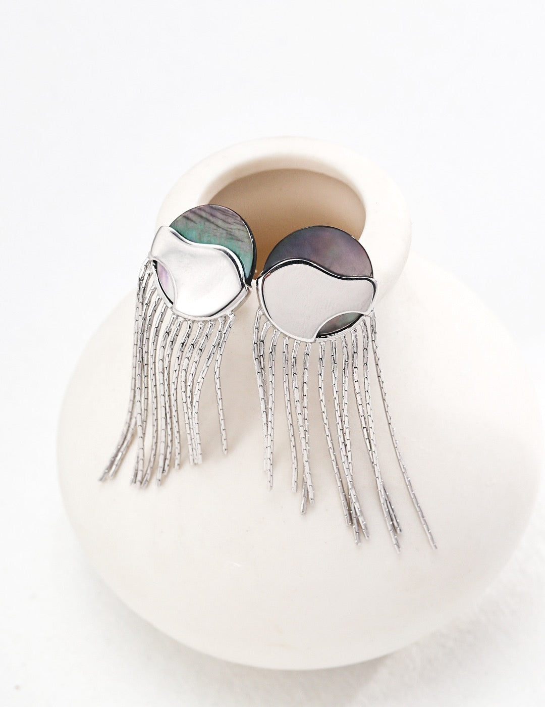 Gold and silver dangling tassel earrings