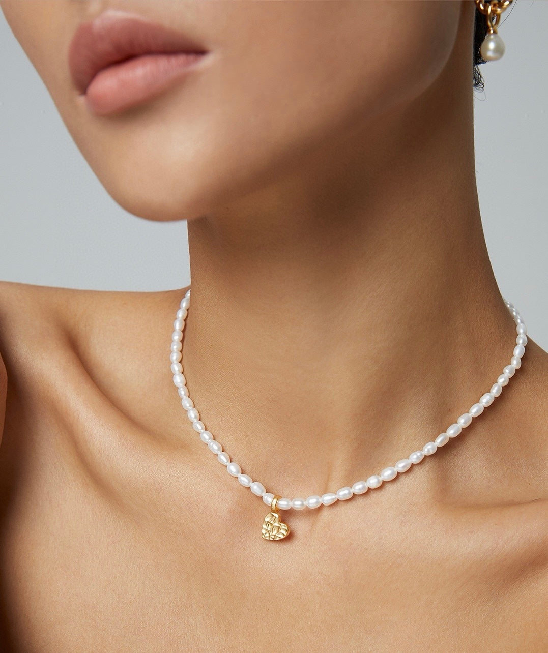 18K gold Heart pendant pearl necklace
