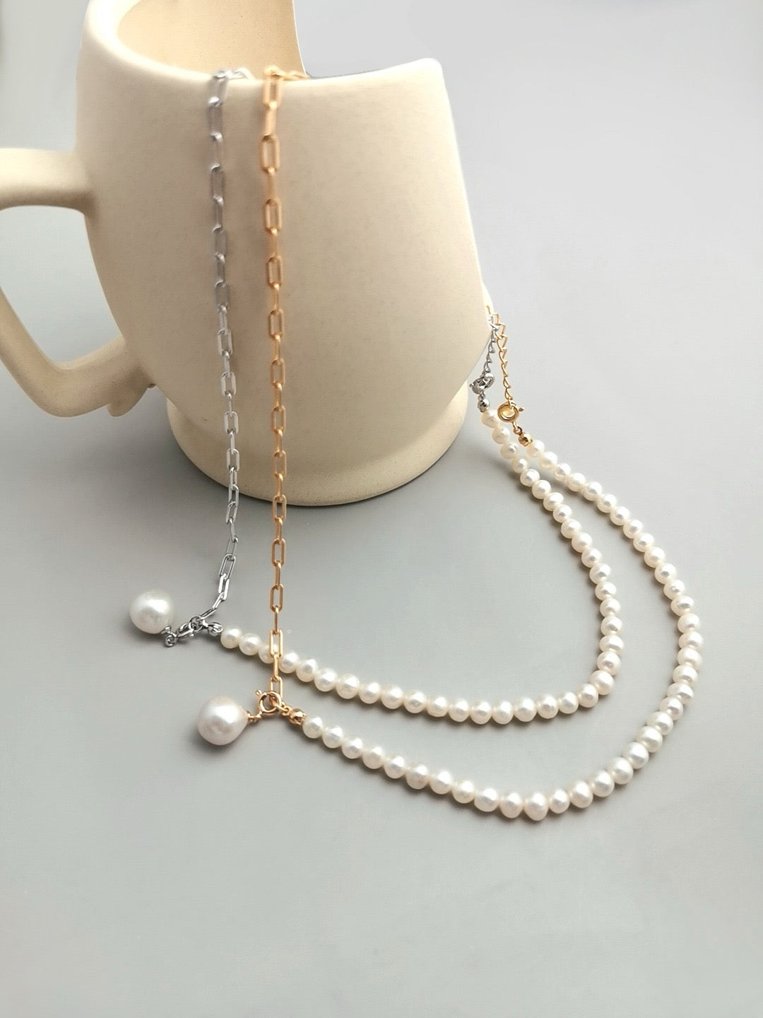 925 silver pearl asymmetrical necklace