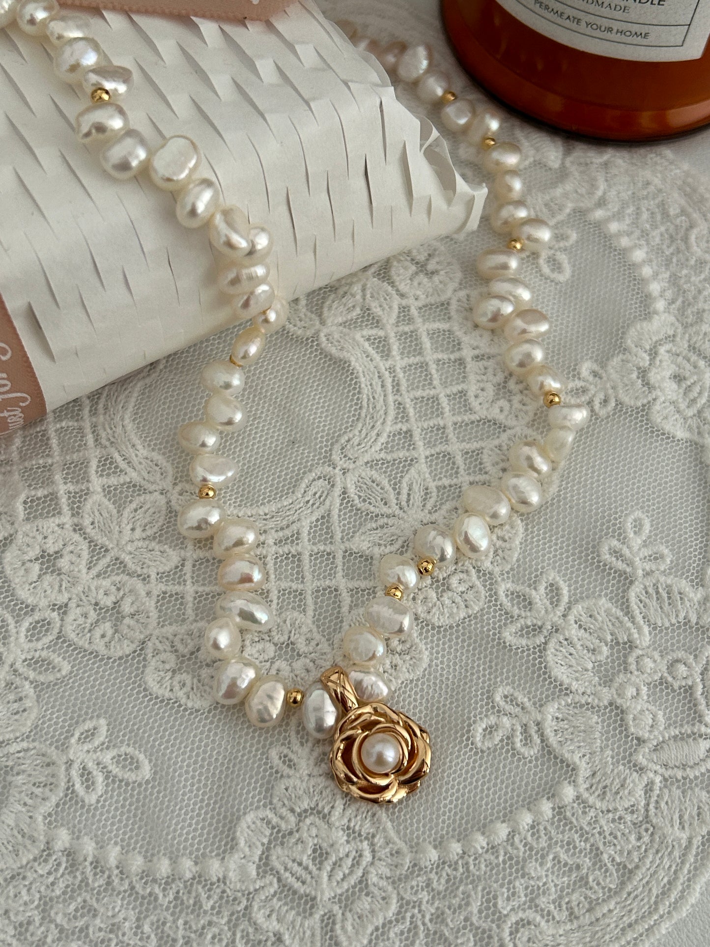 925 Silver Pearl Camellia Design Necklace