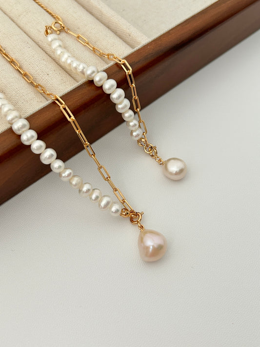 925 silver pearl asymmetrical necklace