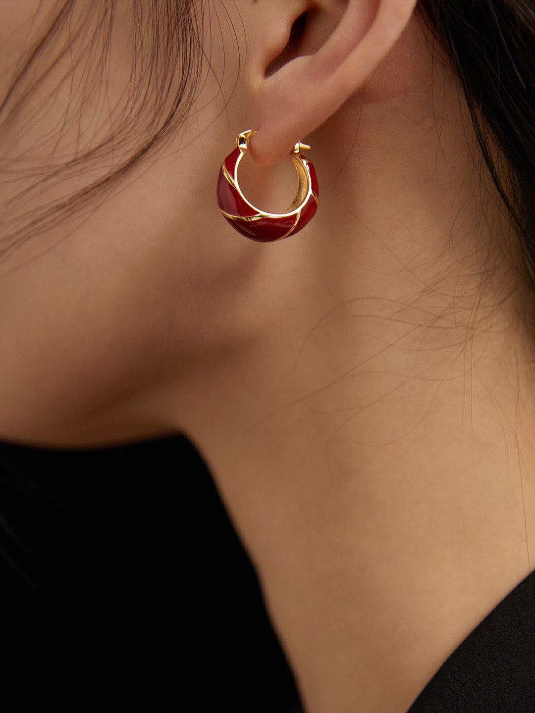 S925 red gold hoop earrings