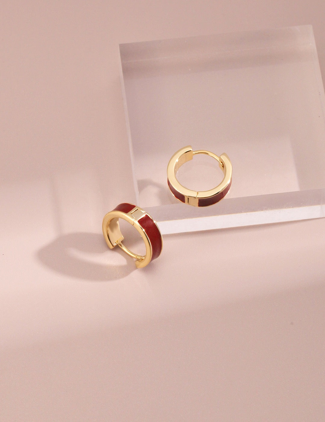 S925 red gold round earrings