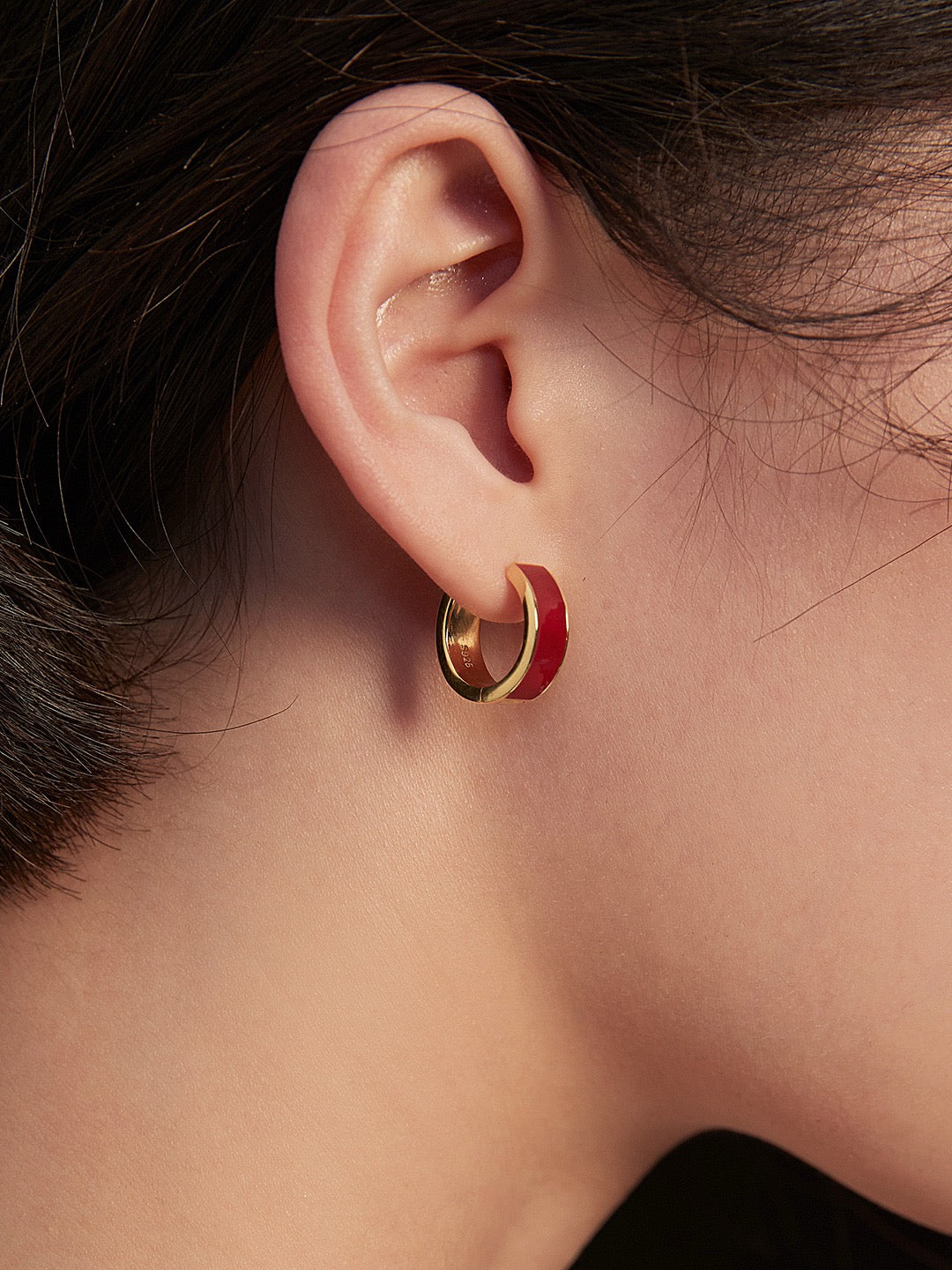 S925 red gold round earrings