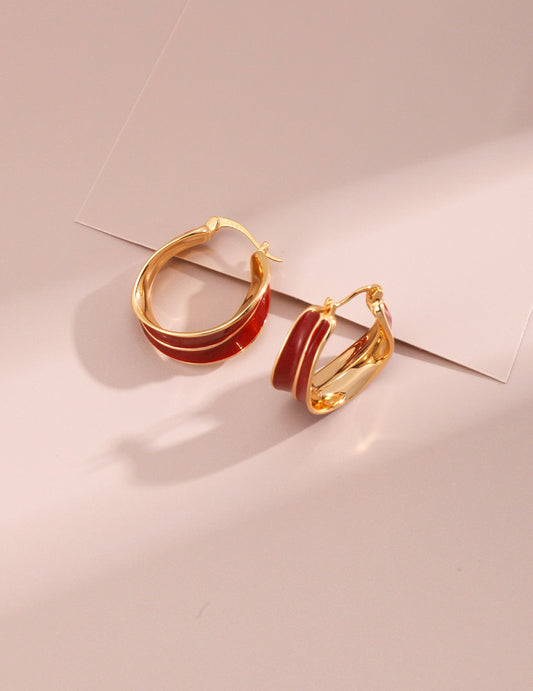 S925 half red gold earrings