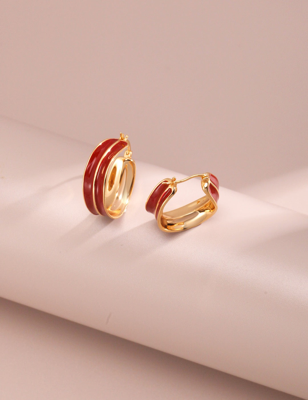 S925 half red gold earrings