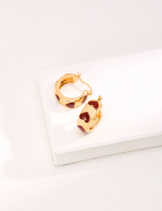 18k gold cute red heart earrings