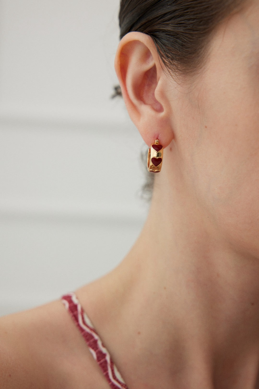 18k gold cute red heart earrings