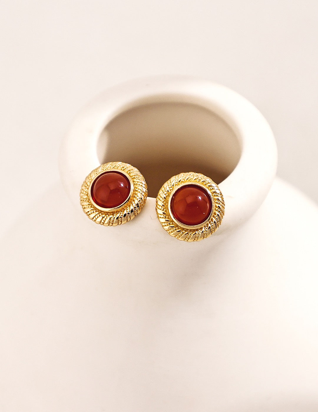 Vintage red agate stone ear studs