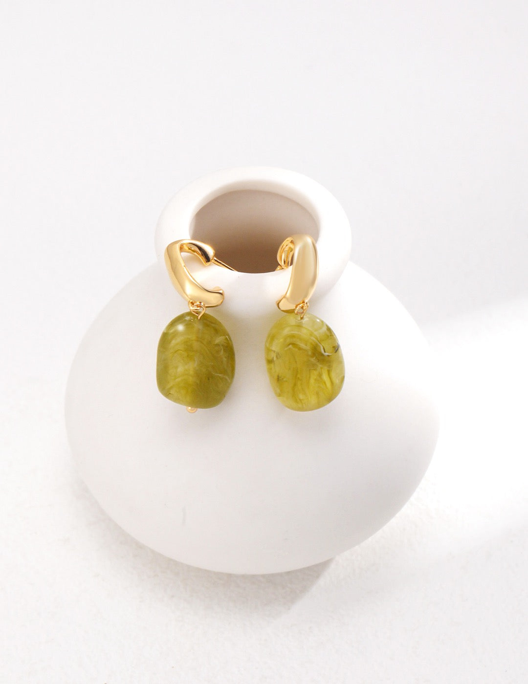 Green resin stone drop earrings