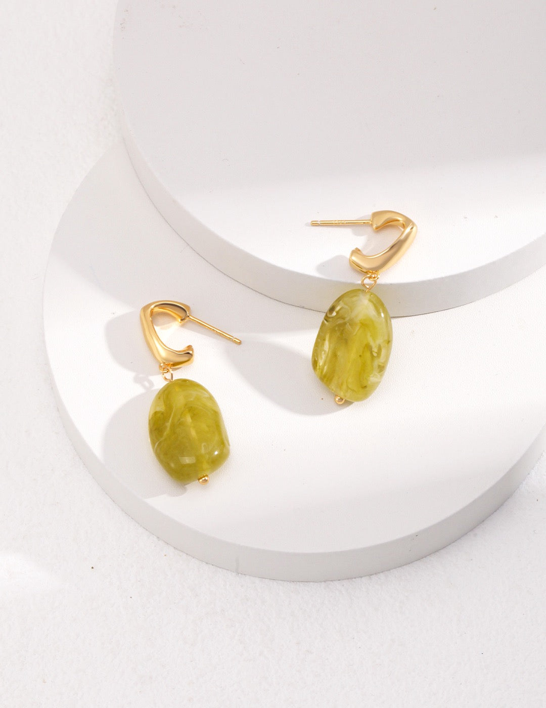 Green resin stone drop earrings